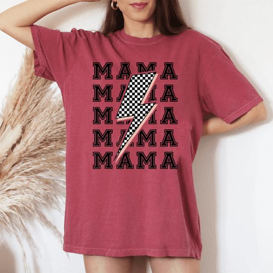 Mama Lightning Bolt Checkered Pattern Women's Oversized