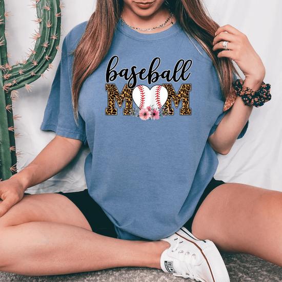 Women's Funny Baseball Mom T Shirt Leopard Print Mom Shirt