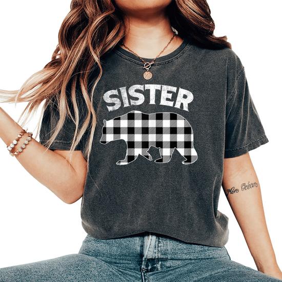 Black And White Buffalo Plaid Sister Bear Christmas Pajama T-Shirt Black And White Buffalo Plaid Sister Bear Christmas Pajama T-Shirt