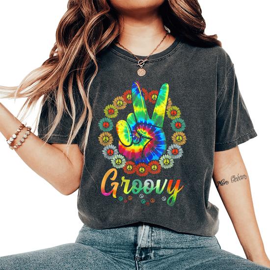 Groovy 70'S Retro Vintage Tie Dye Hippie Peace Sign T-Shirt