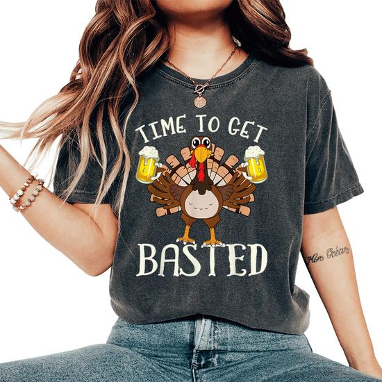 Time To Get Basted Shirt Beer Costume Let's Get Adult Turkey T-Shirt