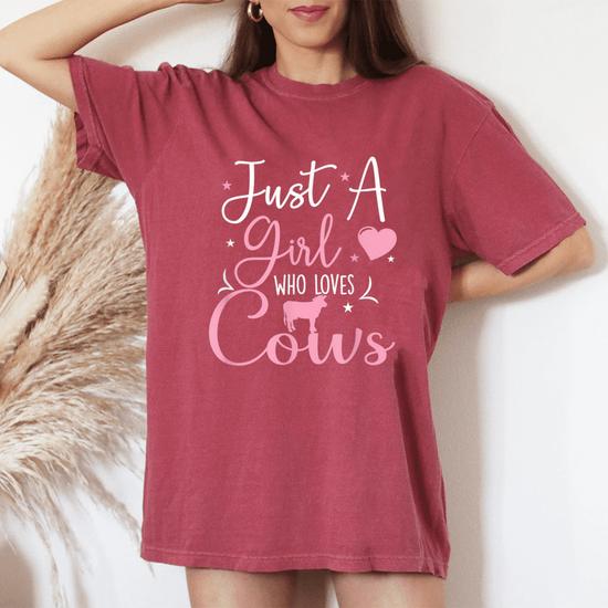 Just A Girl Who Loves Cows T Shirt Cow Farmer Farm Women Tee Just A Girl Who Loves Cows T Shirt Cow Farmer Farm Women Tee