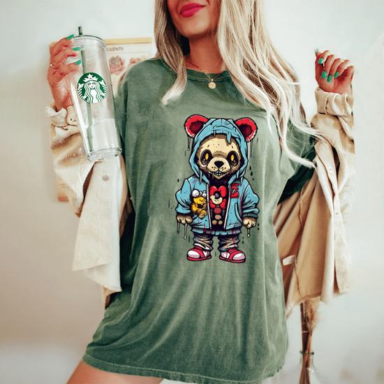 [BEEN TRILL] ★24SS★Horror Drippy Bear Doll Overfit T-Shirt Hip Hop Teddy Bear Zombie Teddy Bear Streetwear Horror Drip