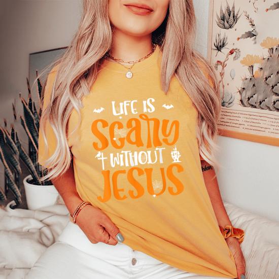 Christian Halloween Costume Life Is Scary Without Jesus Women s Oversized Comfort T Shirt Mazezy