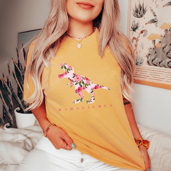 Cute Mamasaurus Tshirt With Floral Dinosaur