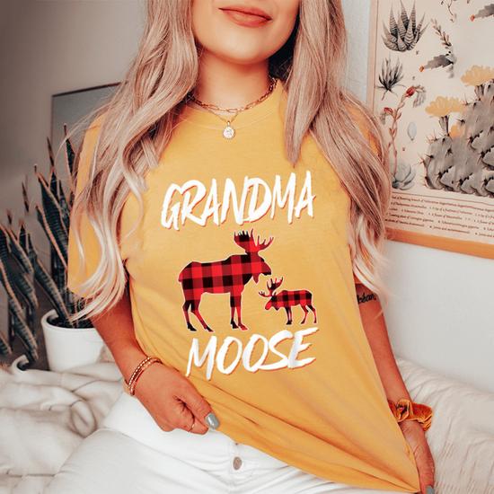 Grandma Moose Red Plaid Buffalo Matching Family Pajama Women s Oversized Comfort T Shirt Seseable UK