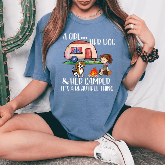 Camping A Girl Her Dog & Her Camper Its A Beautiful Thing Women's Oversized  Comfort T-shirt