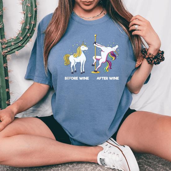 Funny Unicorn Before Wine After Wine T-Shirt Dancing Pole