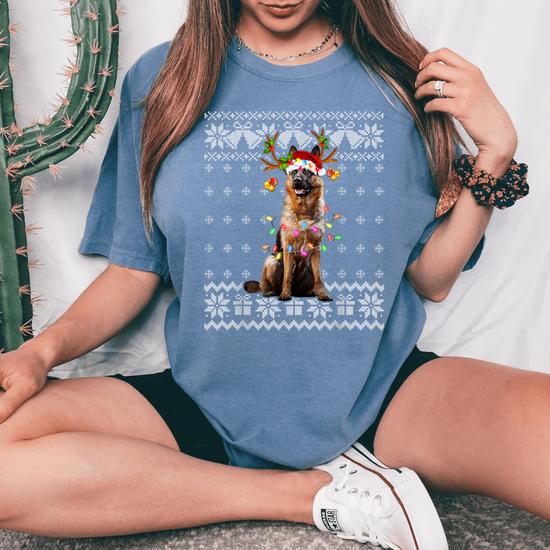 German Shepherd Christmas Reindeer Ugly Christmas Sweater Women s Oversized Comfort T Shirt Seseable CA