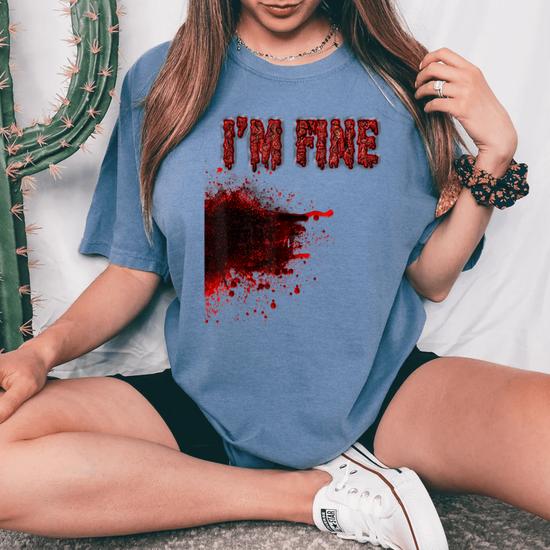 Halloween Horror Blood Stain Wound & Blood Injury I'm Fine Halloween  Women's Oversized Comfort T-Shirt