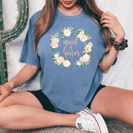 Womens Maid Of Honor Lovely Pretty Floral Wreath Wedding T Shirt Womens Maid Of Honor Lovely Pretty Floral Wreath Wedding T Shirt