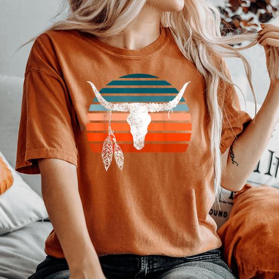 Western Graphic Cowboy T Shirt Cowgirl T Shirt Longhorn T 