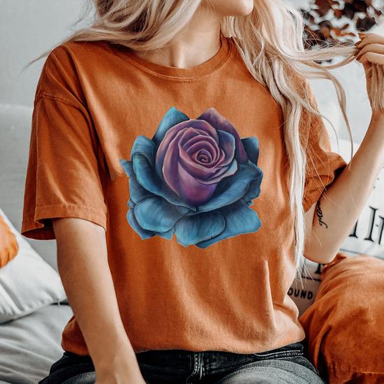 Gothic Blue Rose Flower Floral Women s Oversized Comfort T shirt Mazezy