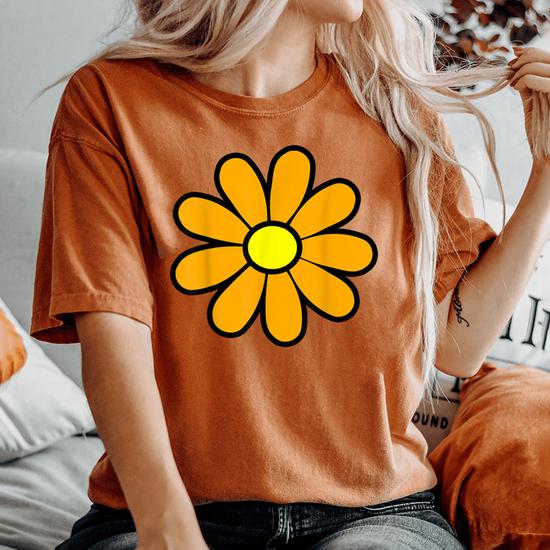 Happy Orange Daisy 60S 70S Retro Vintage Hippie Women's Oversized