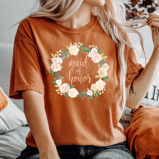 Womens Maid Of Honor Lovely Pretty Floral Wreath Wedding T Shirt Womens Maid Of Honor Lovely Pretty Floral Wreath Wedding T Shirt