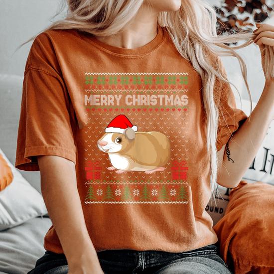 Ugly Christmas Sweater For Hamster Ugly Xmas Women s Oversized Comfort T Shirt Monsterry