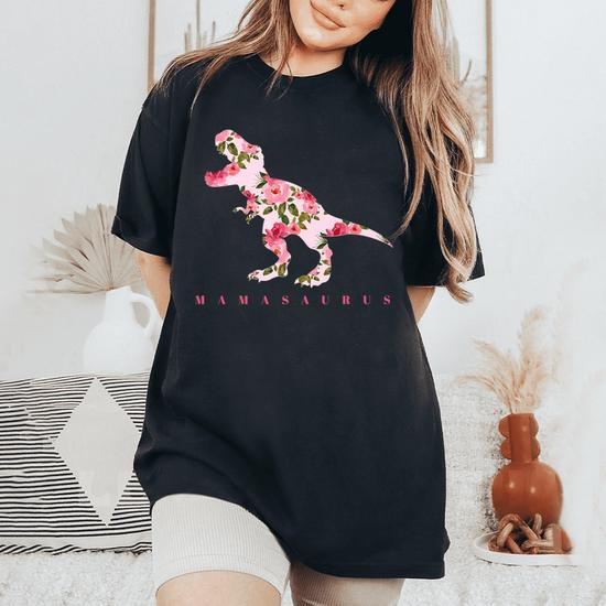 Cute Mamasaurus Tshirt With Floral Dinosaur