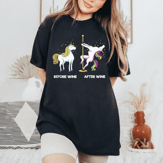 Funny Unicorn Before Wine After Wine T-Shirt Dancing Pole