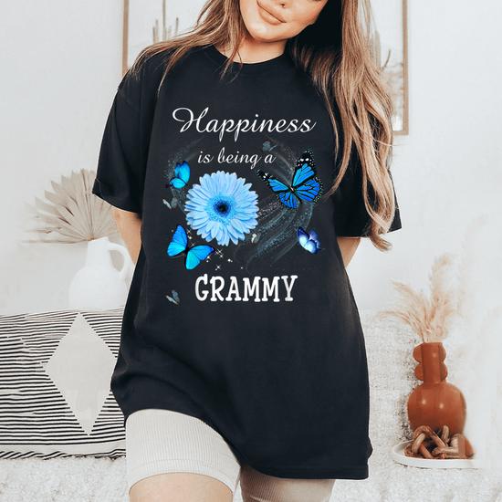 Womens Happiness Is Being A Grammy Floral Grandma T-Shirt