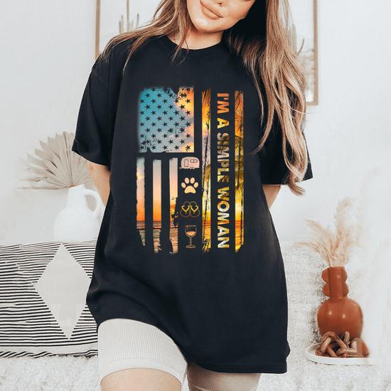 I'm A Simple Woman Wine Flip Flops Dogs Camping Flag Tshirt I'm A Simple Woman Wine Flip Flops Dogs Camping Flag Tshirt