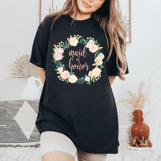 Womens Maid Of Honor Lovely Pretty Floral Wreath Wedding T Shirt Womens Maid Of Honor Lovely Pretty Floral Wreath Wedding T Shirt