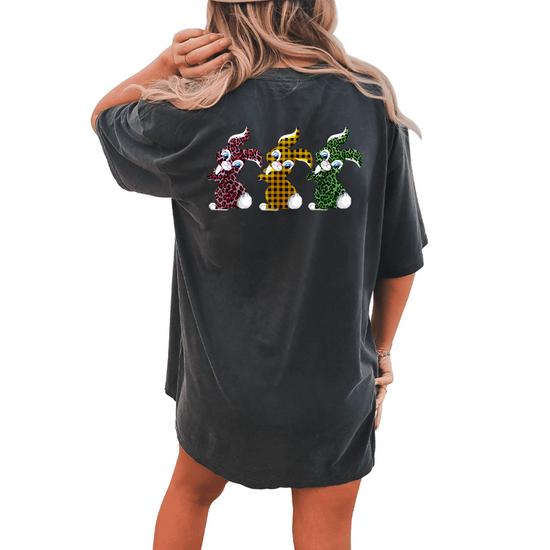 Cute Bunny Rabbit Leopard Buffalo Plaid Easter Hunting Egg T-Shirt