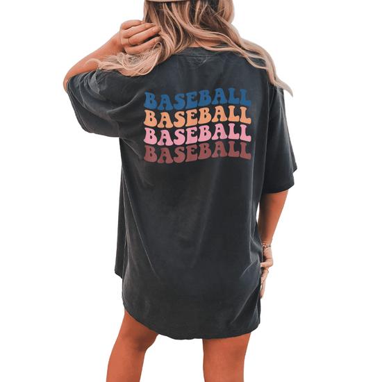 open lace back dress Baseball Mom Oversized Rhinestone Tee, Blue Small