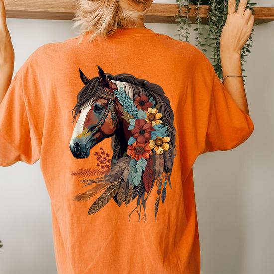 Damen T-Shirt Mit Cowboy Pferd Print - Loose Fit Aus Weichem Stretch-Material