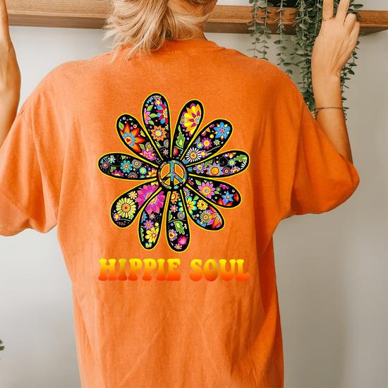 Peace Sign Floral 60S 70S Flower Power Dove Hippie Women's Oversized Comfort  T-shirt