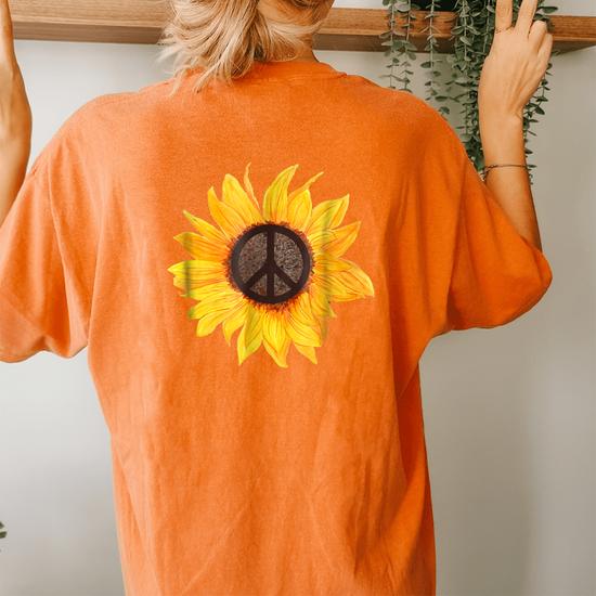 Peace Sunflower Flower Hippy Boho Style Gift T-Shirt
