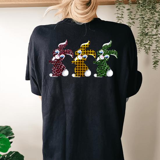 Cute Bunny Rabbit Leopard Buffalo Plaid Easter Hunting Egg T-Shirt