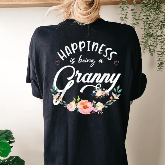 Womens Happiness Is Being A Grammy Floral Grandma T-Shirt