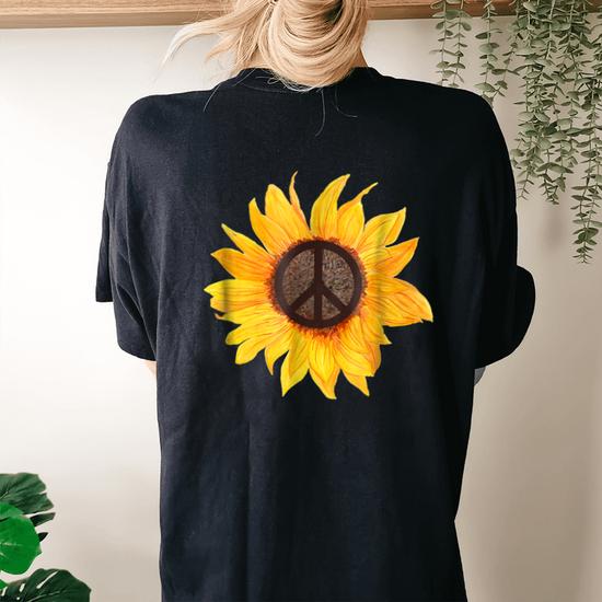 Peace Sunflower Flower Hippy Boho Style Gift T-Shirt