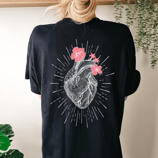 Women's Floral Heart Design Graphic T-Shirt