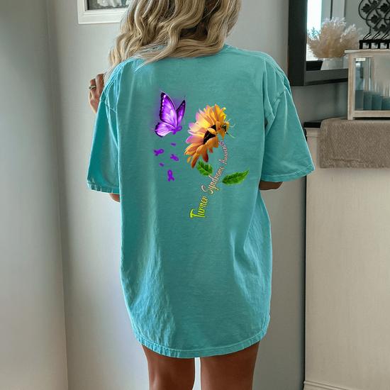 Butterfly Sunflower Turner Syndrome Awareness Women's Oversized Comfort T- Shirt Back Print