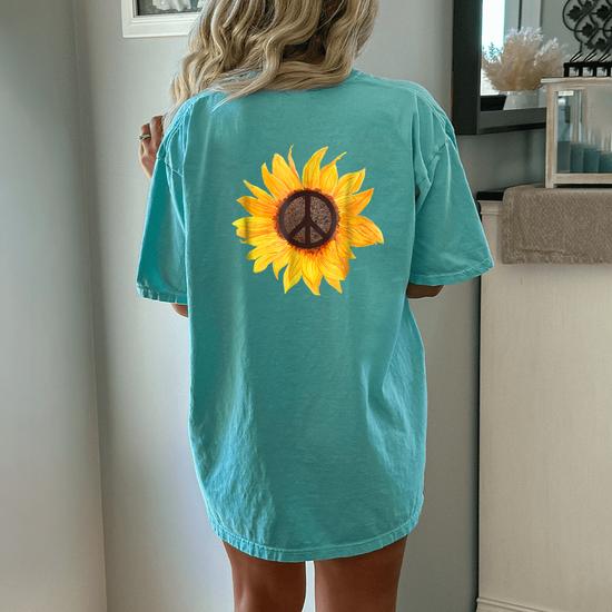 Peace Sunflower Flower Hippy Boho Style Gift T-Shirt