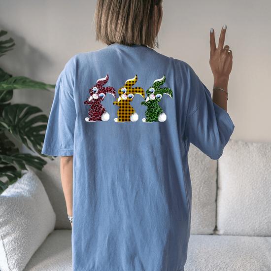 Cute Bunny Rabbit Leopard Buffalo Plaid Easter Hunting Egg T-Shirt