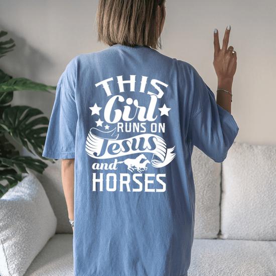 This Girl Runs On Jesus Horses Cowgirl Horse Riding T Shirt This Girl Runs On Jesus Horses Cowgirl Horse Riding T Shirt