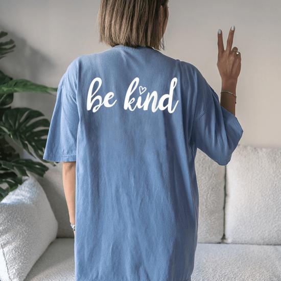 Be Kind T-Shirt - White Text With A White Heart Accent