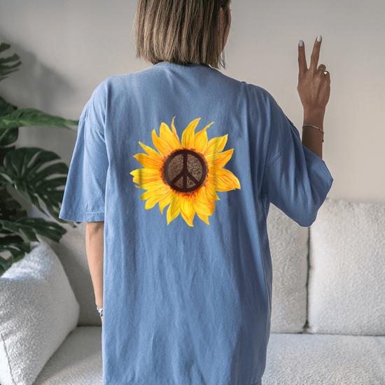 Peace Sunflower Flower Hippy Boho Style Gift T-Shirt
