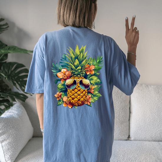 Men's Women's T Shirt Blue-Green Pineapple Flag Sunglasses Men's Women's T Shirt Blue-Green Pineapple Flag Sunglasses