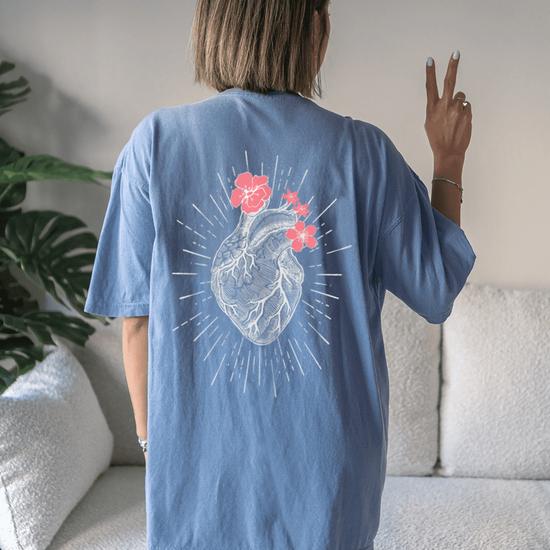 Women's Floral Heart Design Graphic T-Shirt