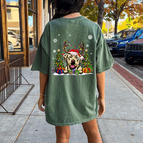 Dog Lovers Cute Labrador Santa Hat Ugly Christmas Sweater Women s Oversized Comfort T shirt Back Print Monsterry