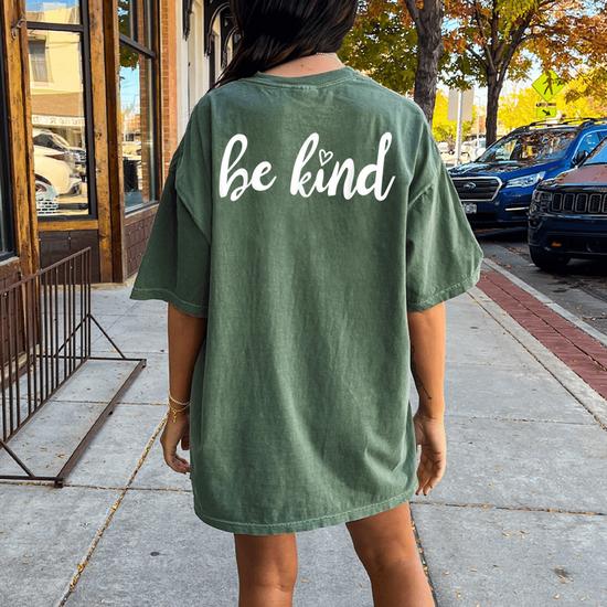 Be Kind T-Shirt - White Text With A White Heart Accent