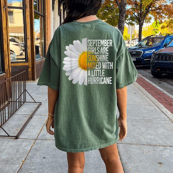 September Birthday Women Girls Daisy Cute Quote Women's Oversized Comfort T- Shirt Back Print