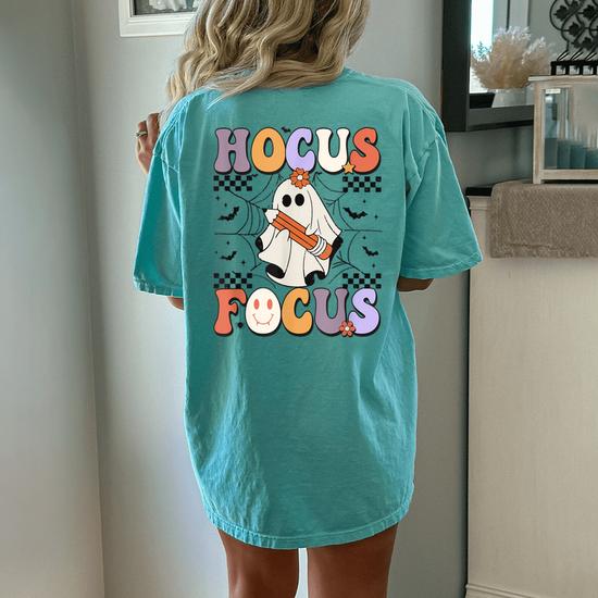 Groovy Hocus Focus Teacher Halloween Costume Women s Oversized Comfort T Shirt Back Print Seseable CA