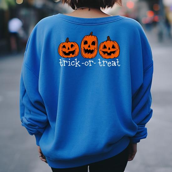 Vintage Trick Or Treat Pumpkin Halloween Costume Pumpkin Women s Oversized Sweatshirt Back Print Mazezy UK