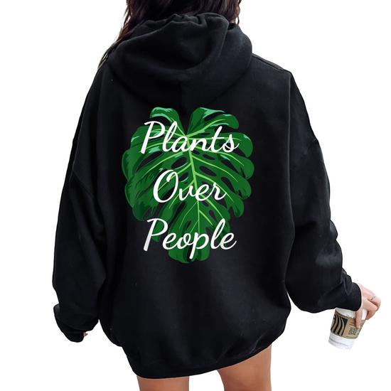 Monstera Adansonii Plants Over People Monstera Leaf Women Oversized Hoodie  Back Print | Mazezy