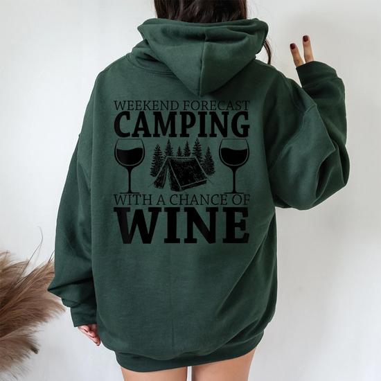 Weekend Forecast Camping With A Chance Of Wine Camp Women Oversized Hoodie Back Print Seseable CA