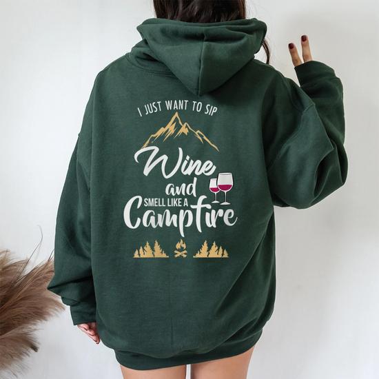 Camping For Wine Lovers Women s Campfire Women Oversized Hoodie Back Print Mazezy